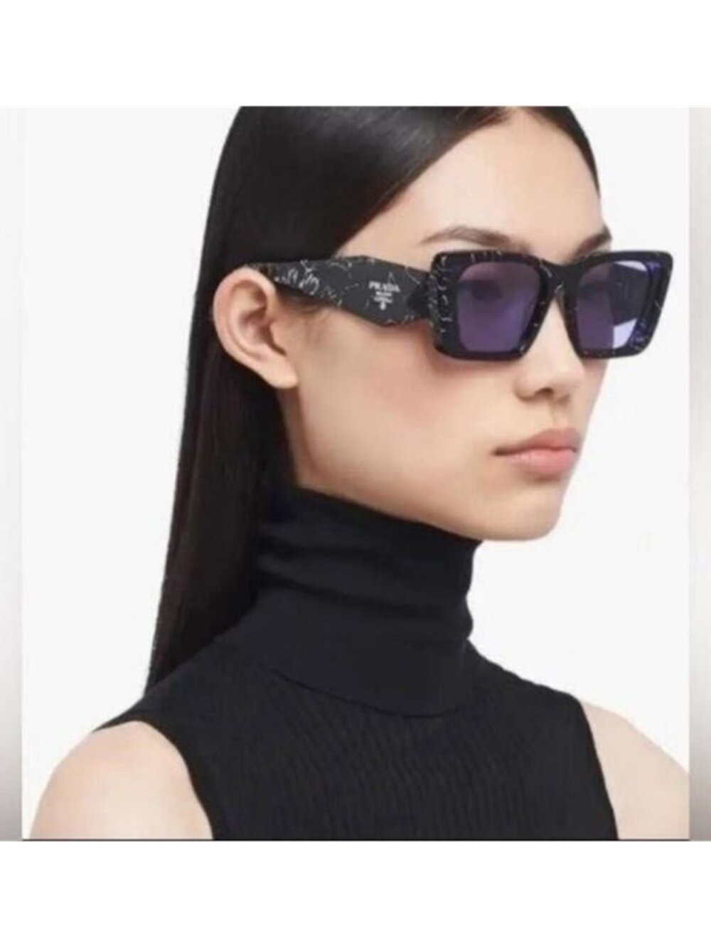 Authentic- New - PRADA Oversized Woman Sunglasses 0PR 08YS Havana Black/White - Picture 3 of 12